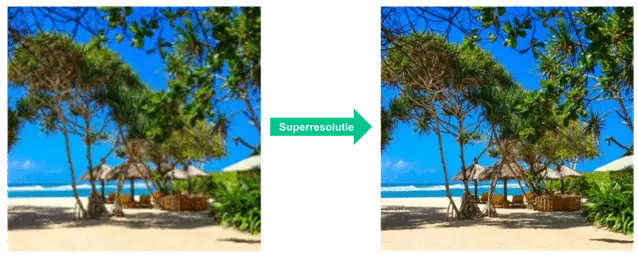 Uma fotografia de praia antes e depois de aumentar a nitidez.