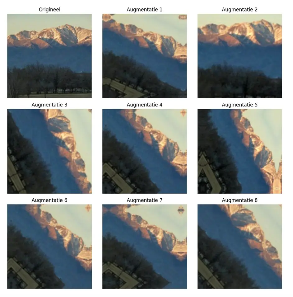 Negen versies van dezelfde bergfoto na verschillende bewerkingen.